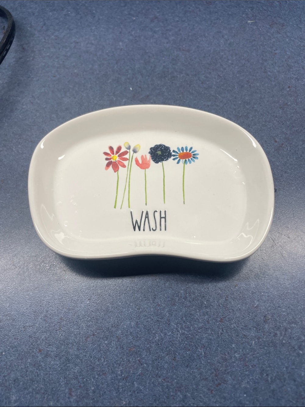 Ceramic Soap Dish with Floral 'WASH' Design by Rae Dunn